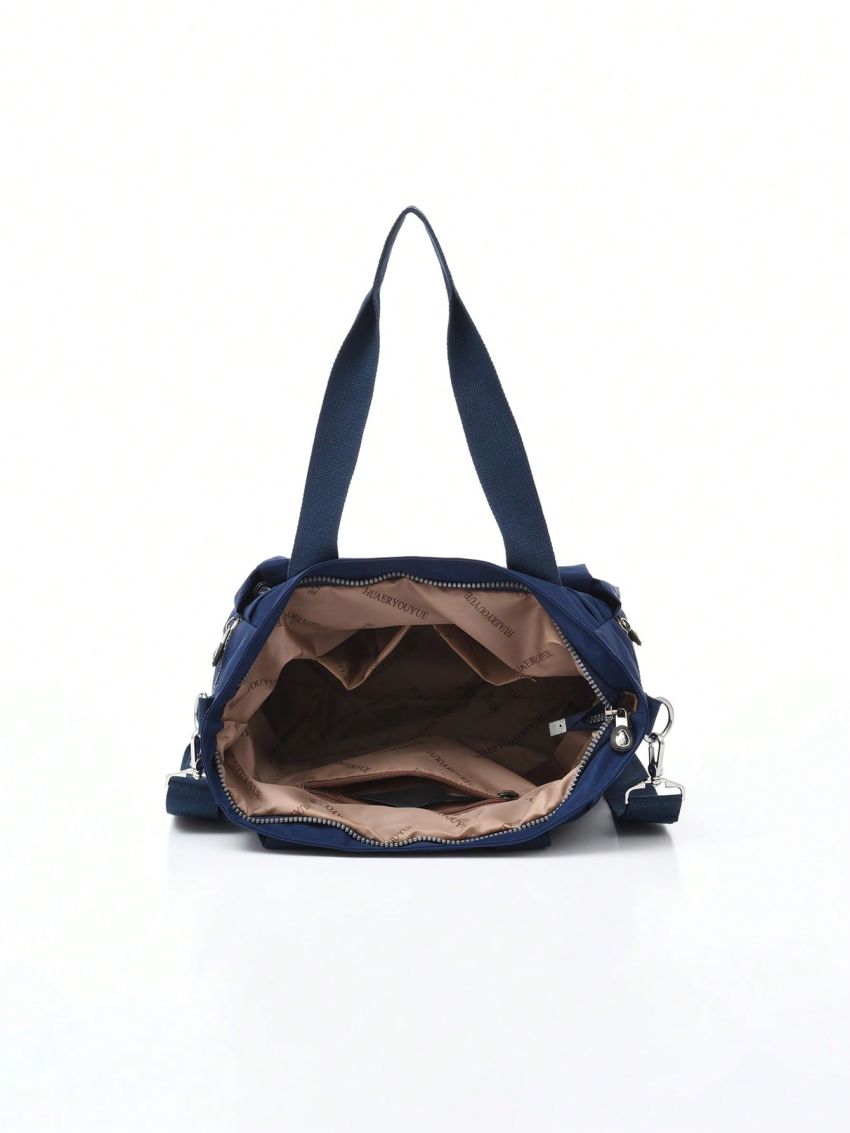 Letter Patch Decor Shopper Bag Double Handle With Zipper