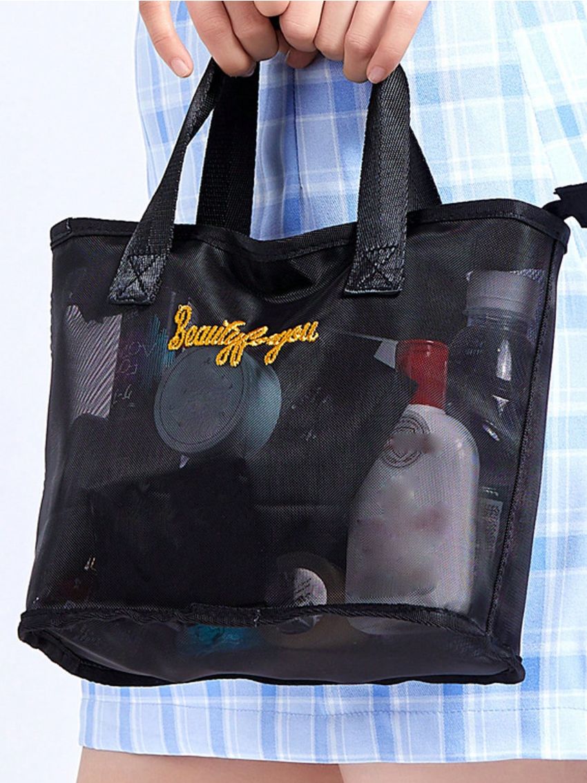 Mini Square Bag Letter Embroidered Double Handle Polyester