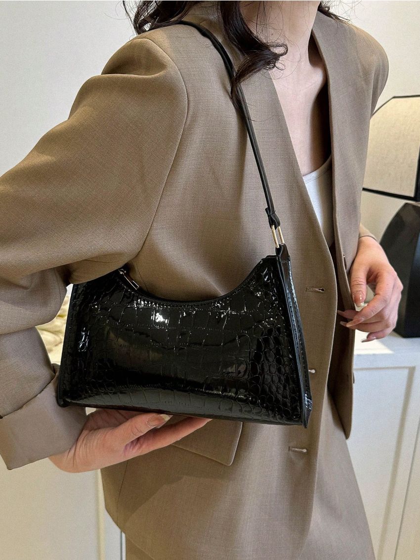 Crocodile Embossed Baguette Bag Funky Metallic