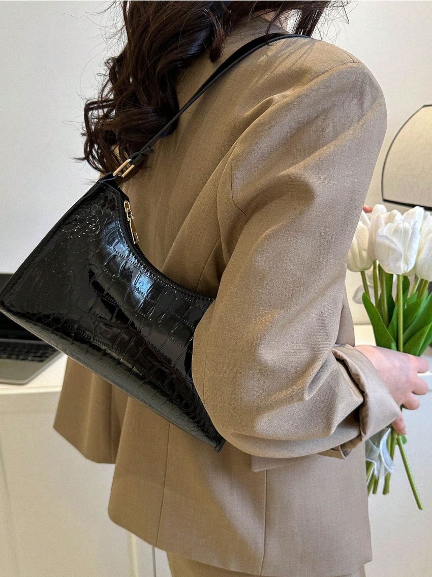 Crocodile Embossed Baguette Bag Funky Metallic