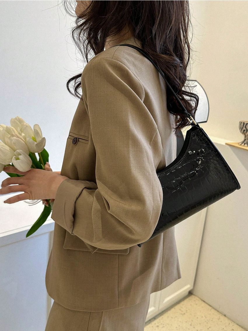 Crocodile Embossed Baguette Bag Funky Metallic