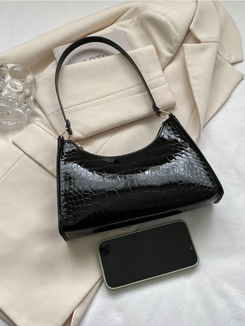 Crocodile Embossed Baguette Bag Funky Metallic
