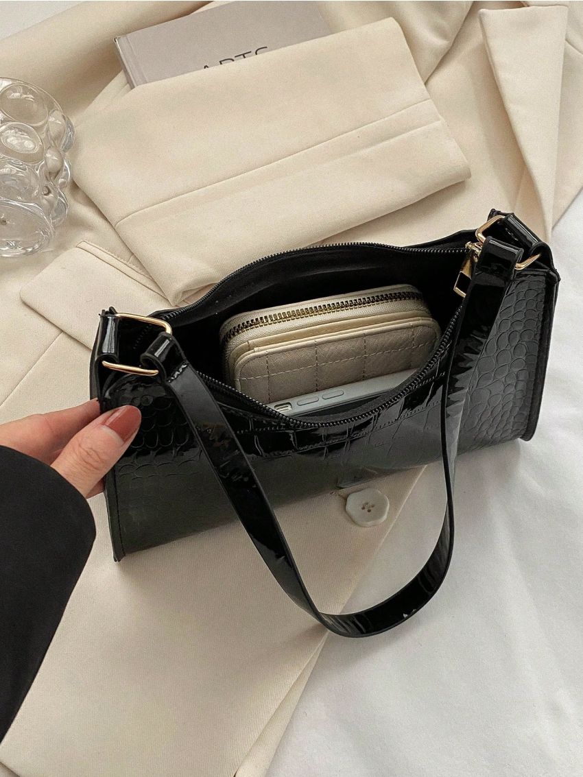 Crocodile Embossed Baguette Bag Funky Metallic