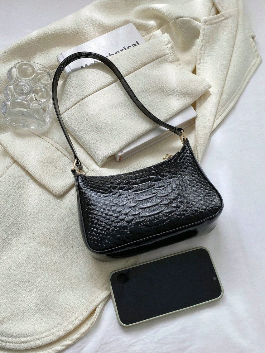 Snakeskin Embossed Hobo Bag Fashion White With Zipper