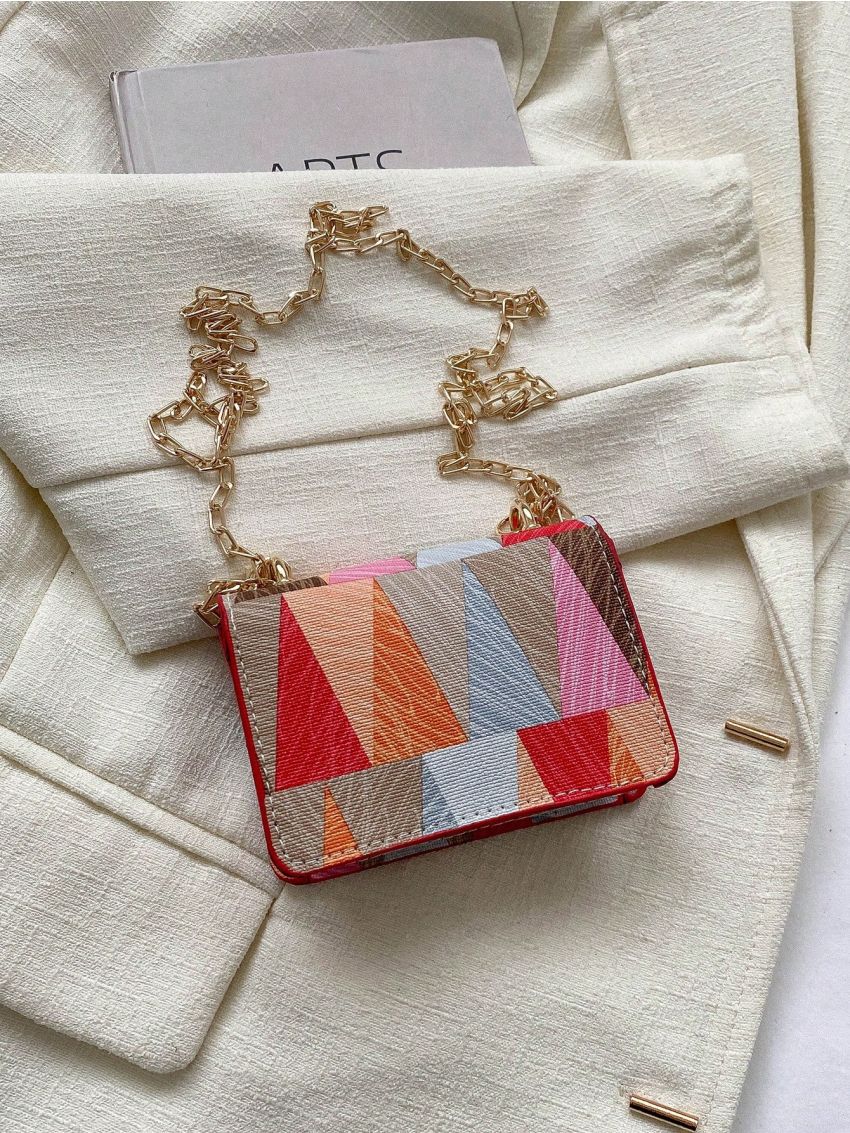 Heart Decor Geometric Pattern Flap Square Bag Fashion Colorblock