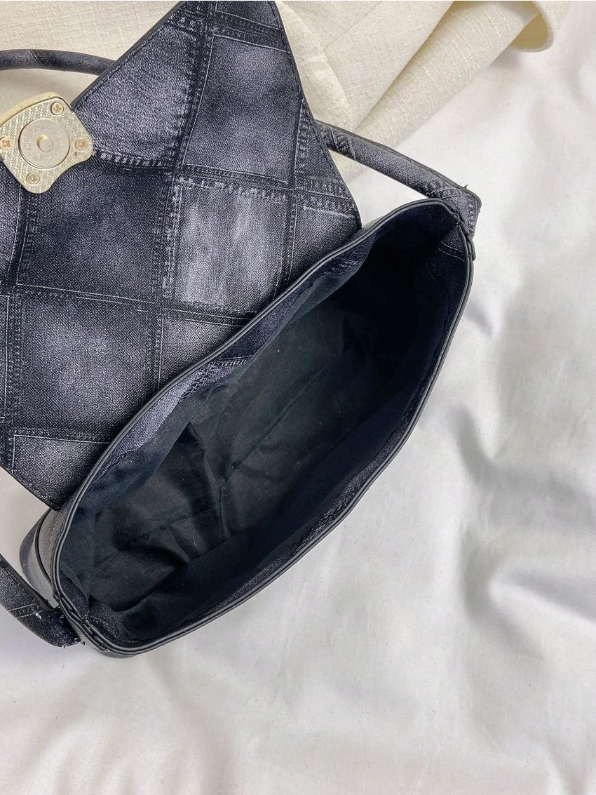 Geometric Embossed Metal Detail Baguette Bag Vintage