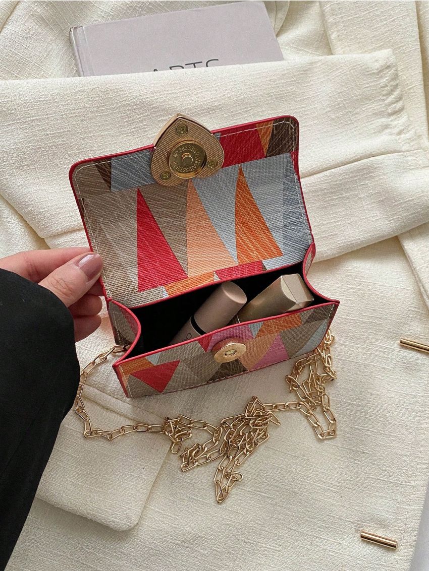 Heart Decor Geometric Pattern Flap Square Bag Fashion Colorblock