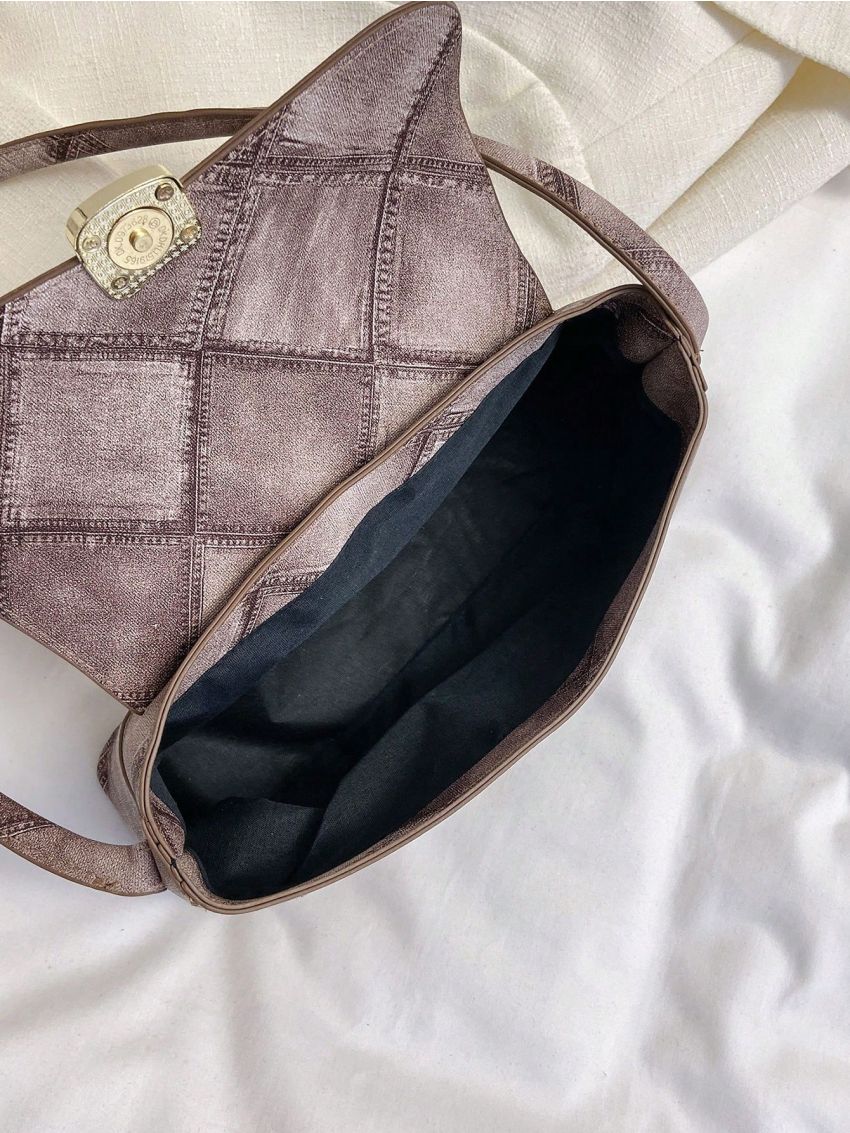 Geometric Embossed Metal Detail Baguette Bag Vintage