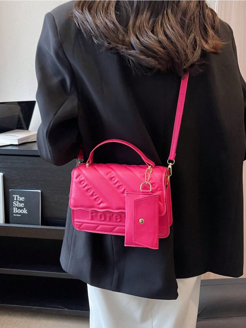 Flap Square Bag Letter Detail Top Handle PU With Coin Purse