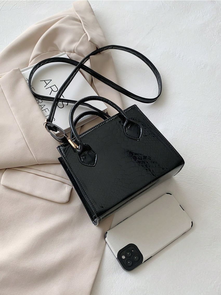 Mini Square Bag Crocodile Embossed Double Handle Funky