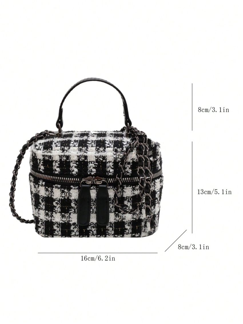 Mini Plaid Pattern Chain Tweed Bucket Bag