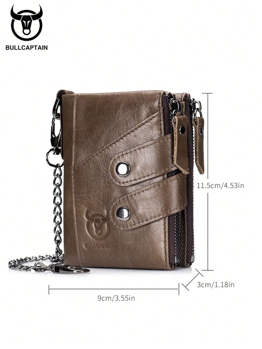 Genuine Leather RFID Wallet Man Vintage Zipper Triple Fold Wallet