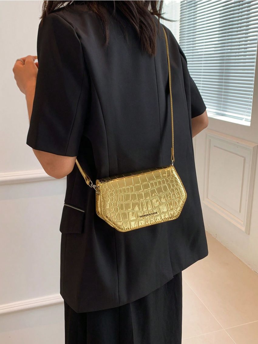 Letter Graphic Novelty Bag Mini Crocodile Embossed Funky