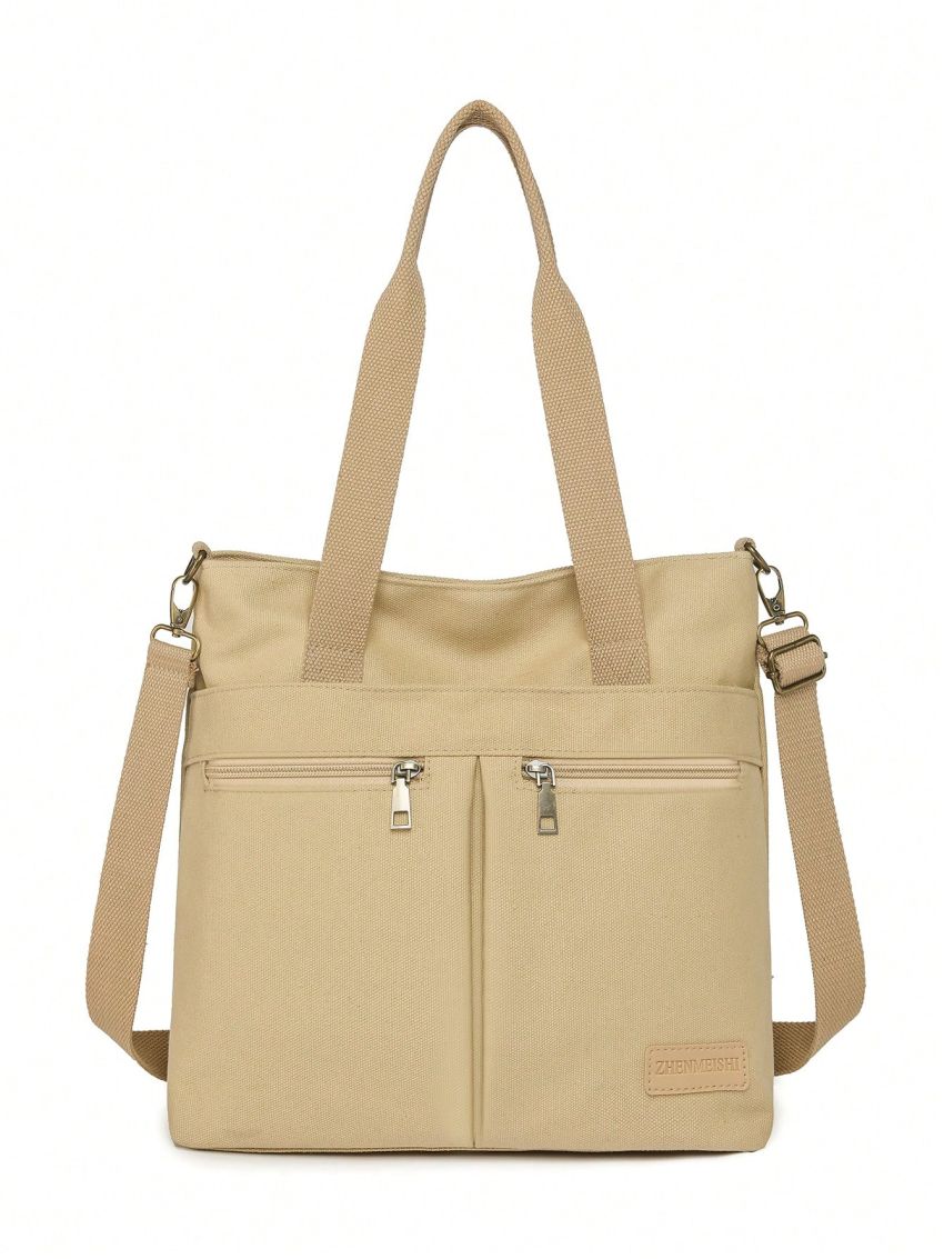 Letter Patch Decor Shoulder Tote Bag Small Double Handle