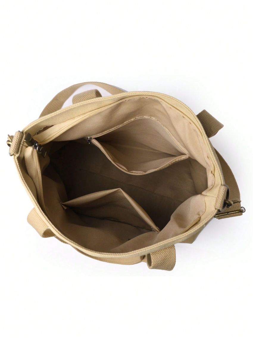 Letter Patch Decor Shoulder Tote Bag Small Double Handle