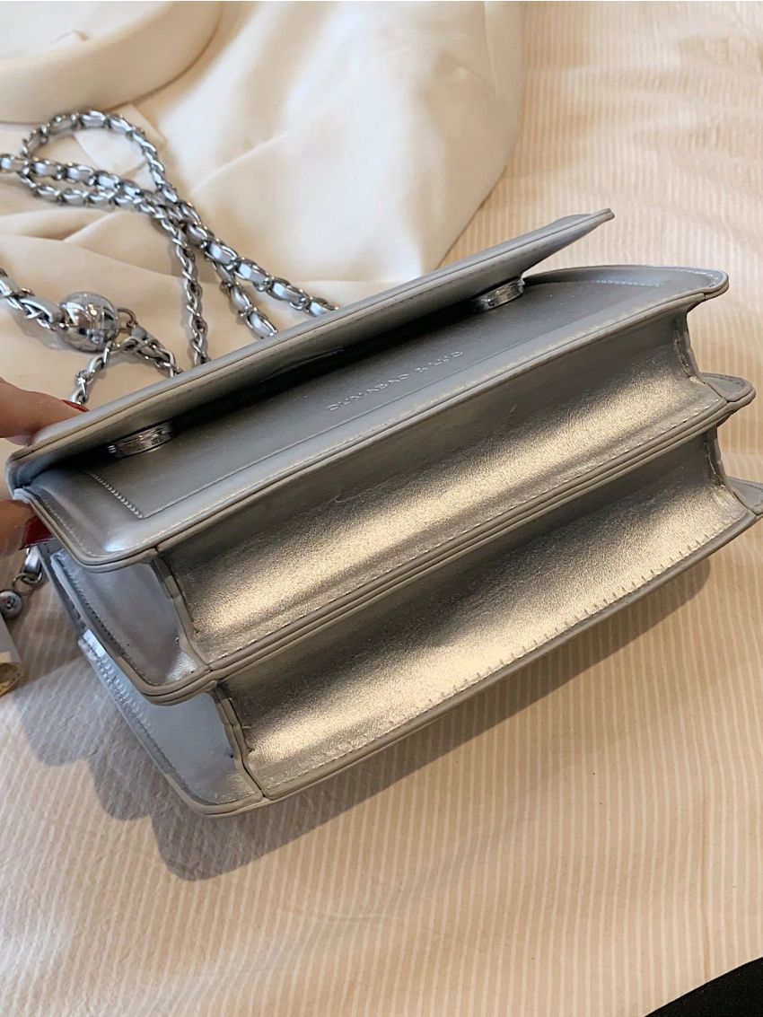 Mini Flap Square Bag Letter Embossed Metallic Funky