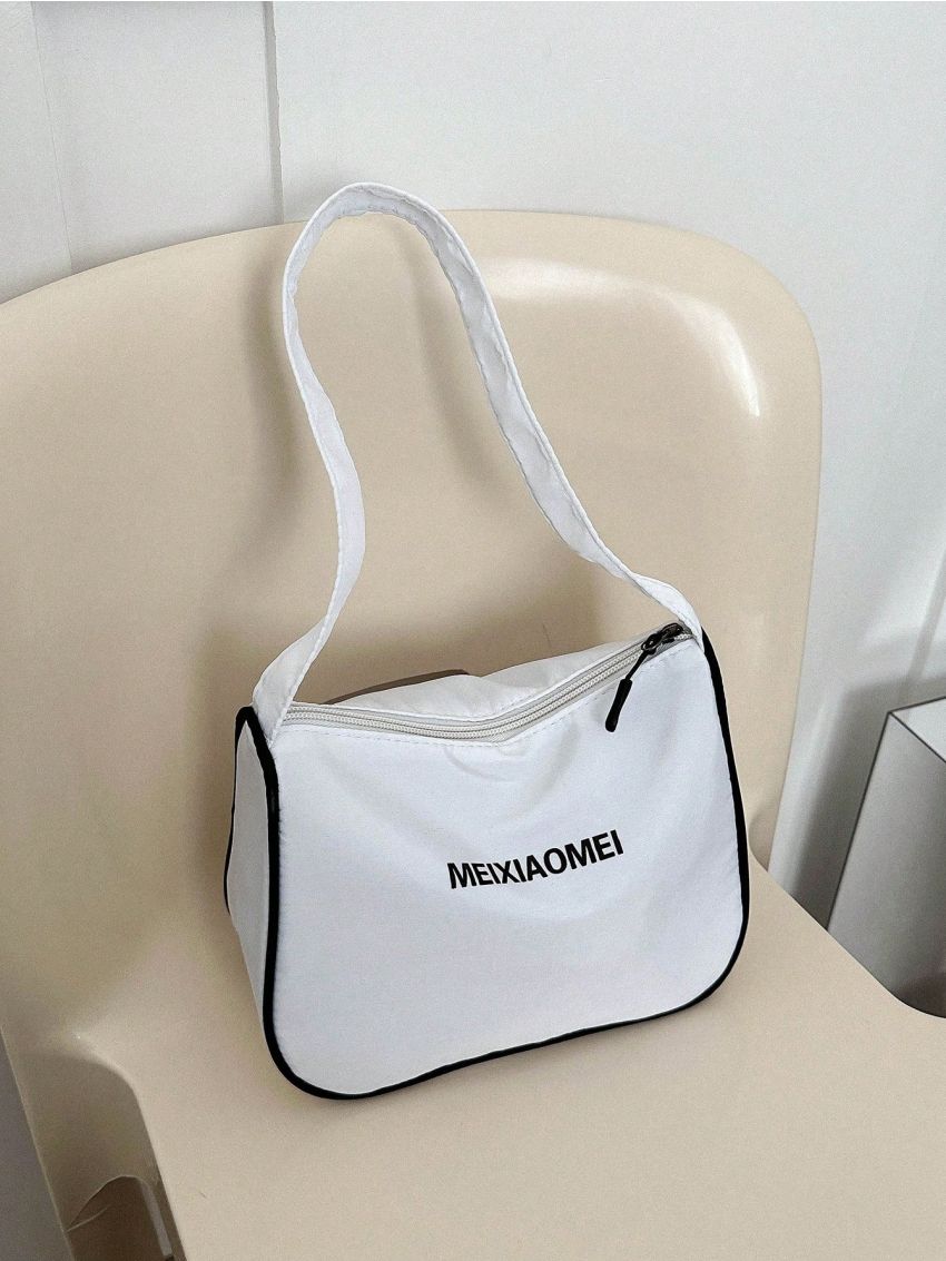 Letter Graphic Hobo Bag Contrast Piping