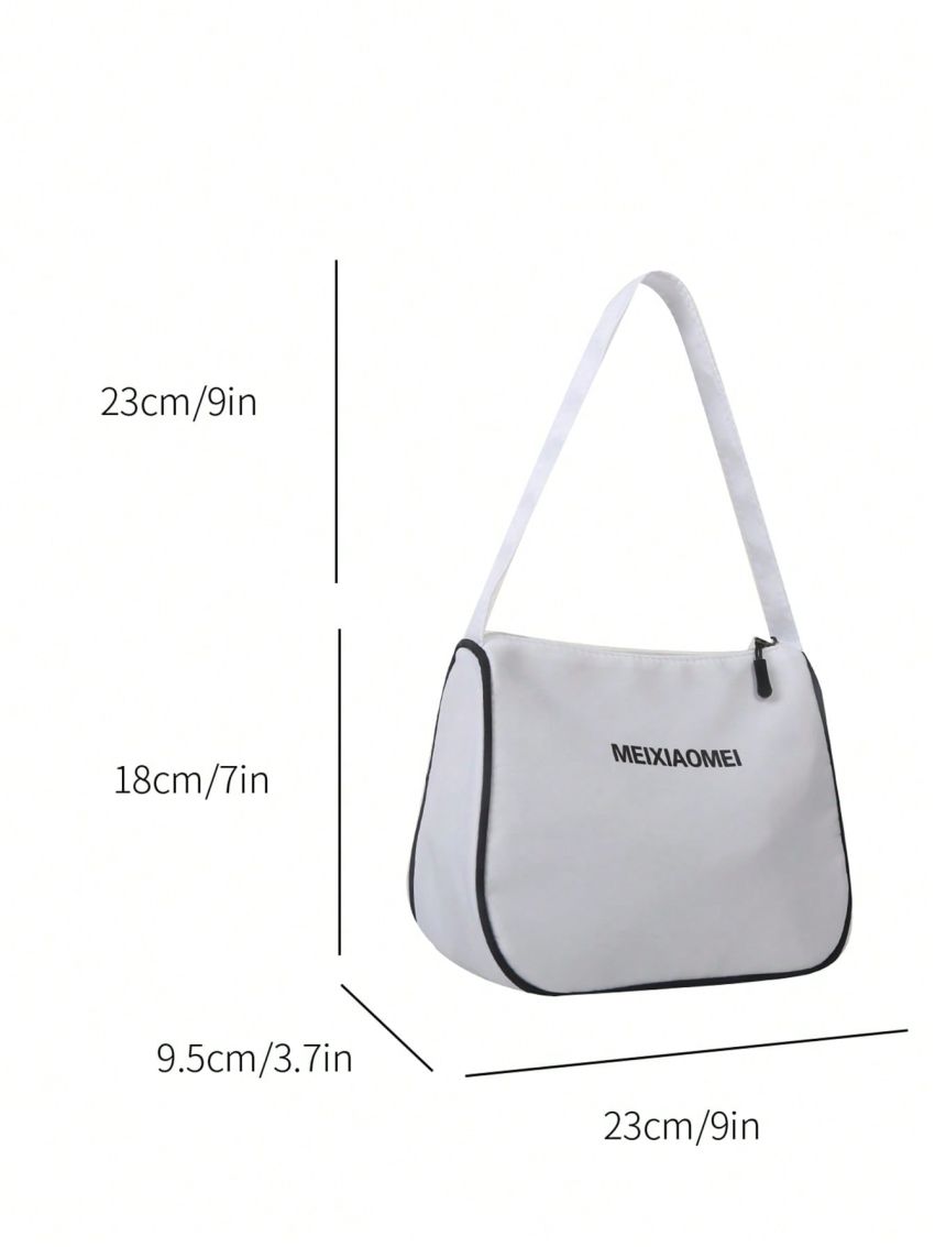 Letter Graphic Hobo Bag Contrast Piping