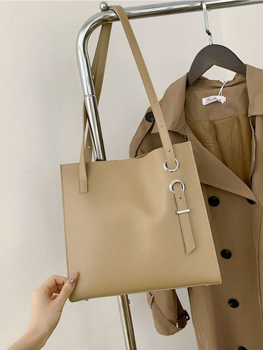 Small Shoulder Tote Bag Minimalist Eyelet Detail Magnet PU