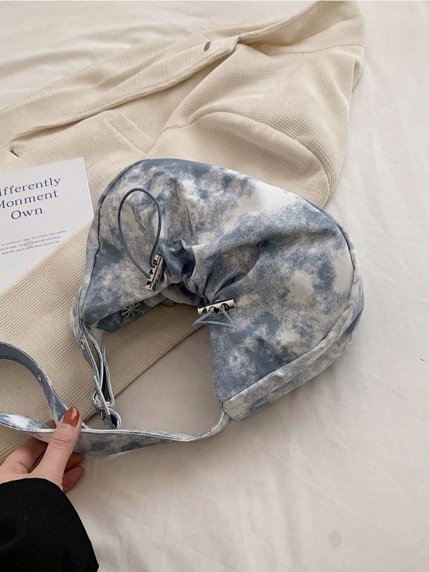 Letter Graphic Hobo Bag Medium Drawstring Design