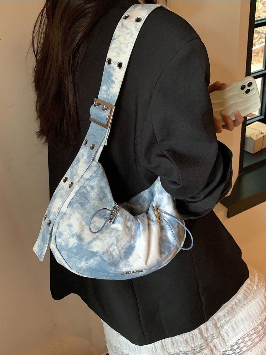 Letter Graphic Hobo Bag Medium Drawstring Design