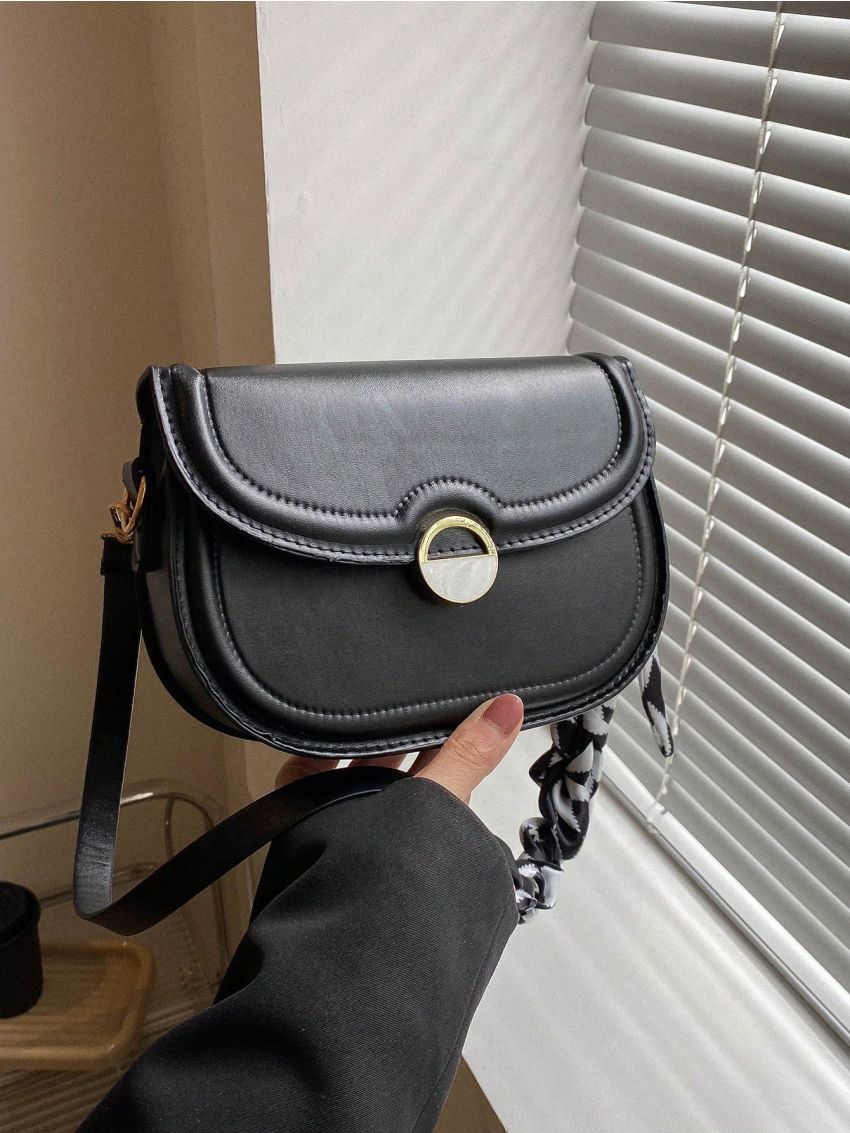 Mini Saddle Bag Black Twilly Scarf Decor Adjustable-strap