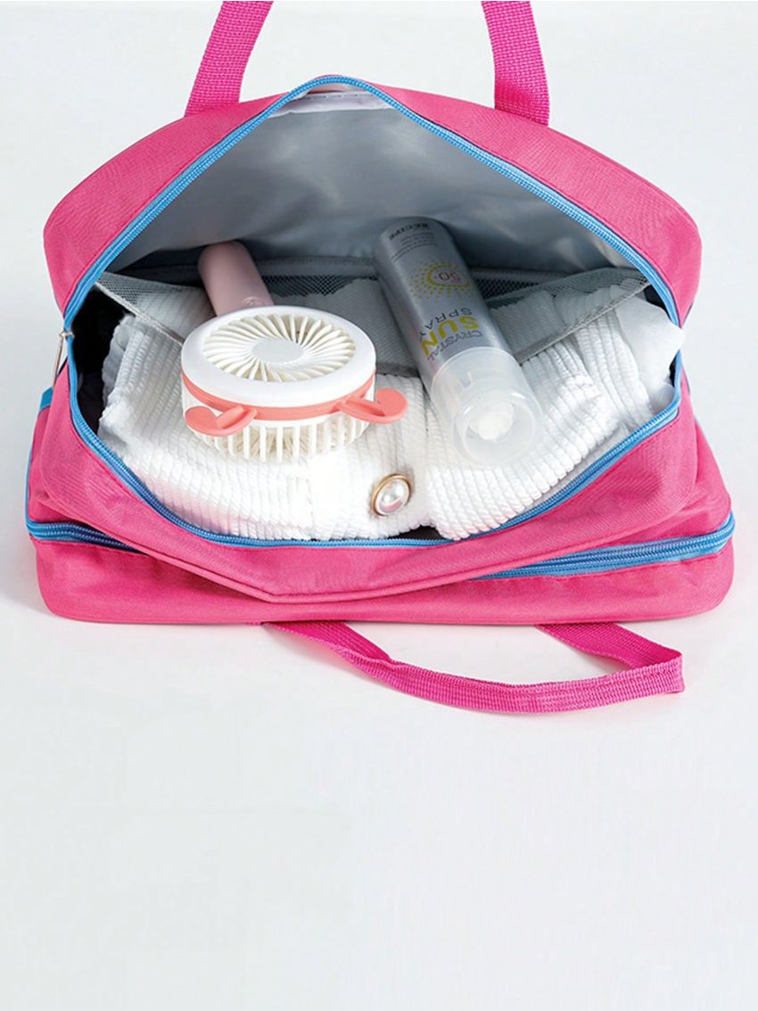 Two Tone Travel Bag With Zipper Fashion Double Handle