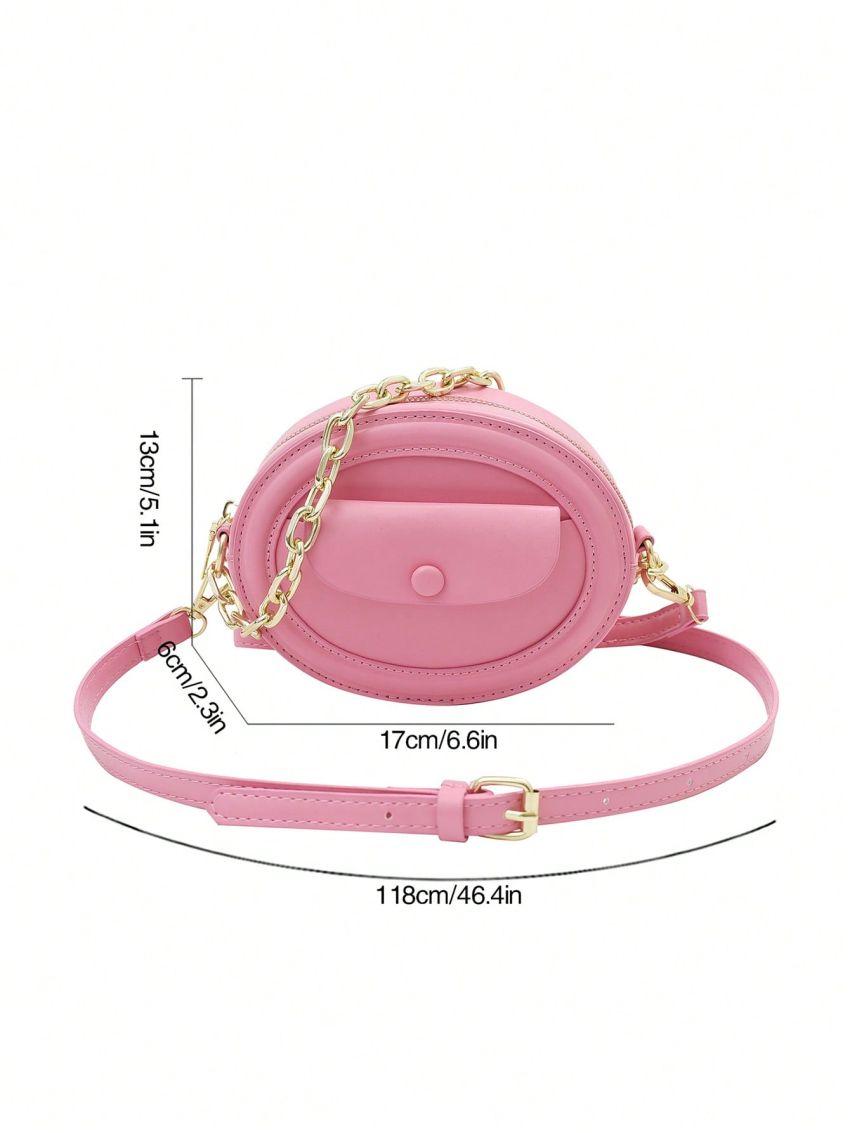 PU Circle Bag Chain Decor Adjustable Strap