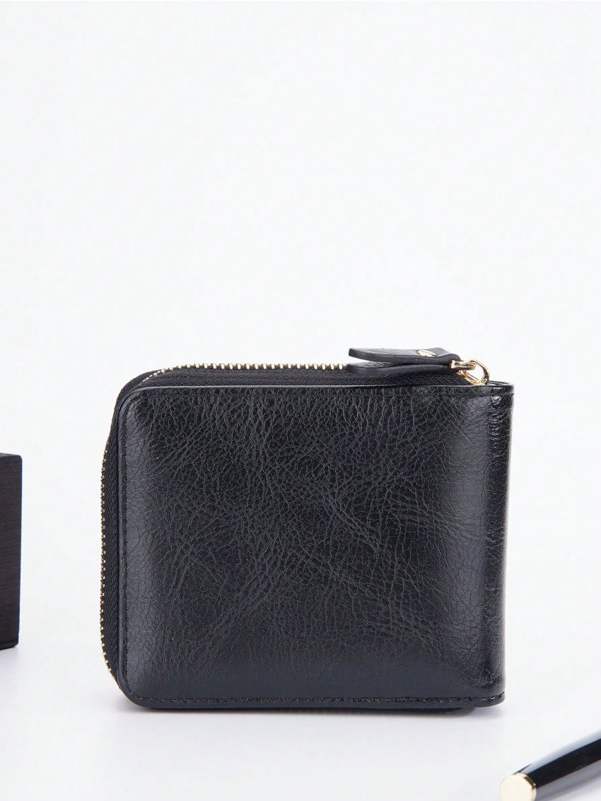 Letter Graphic Small Wallet Snap Button Zipper Vintage