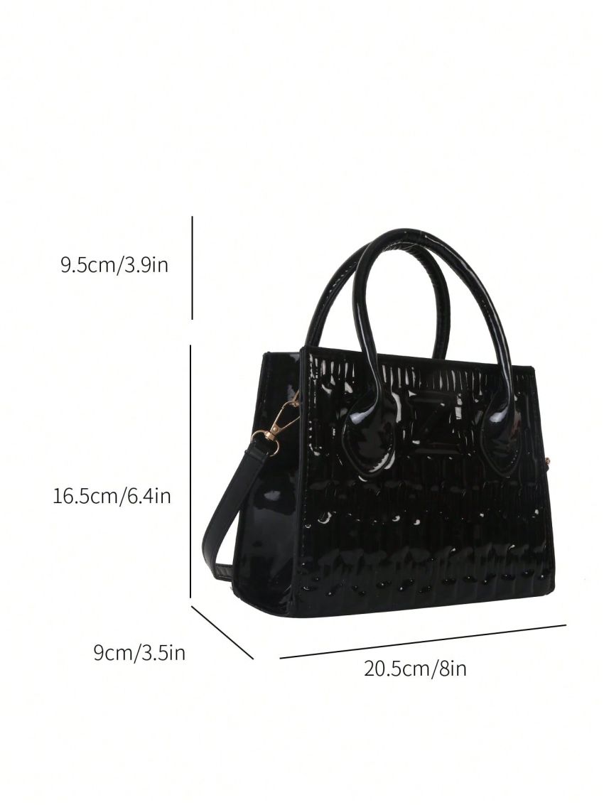 Letter Graphic Square Bag Small Black Double Handle