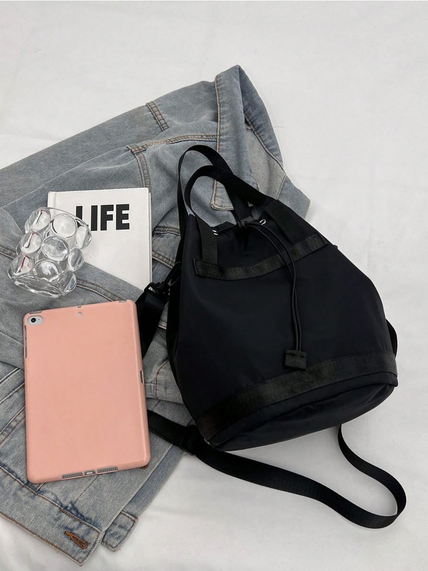 Polyester Bucket Bag Drawstring Design Adjustable Strap