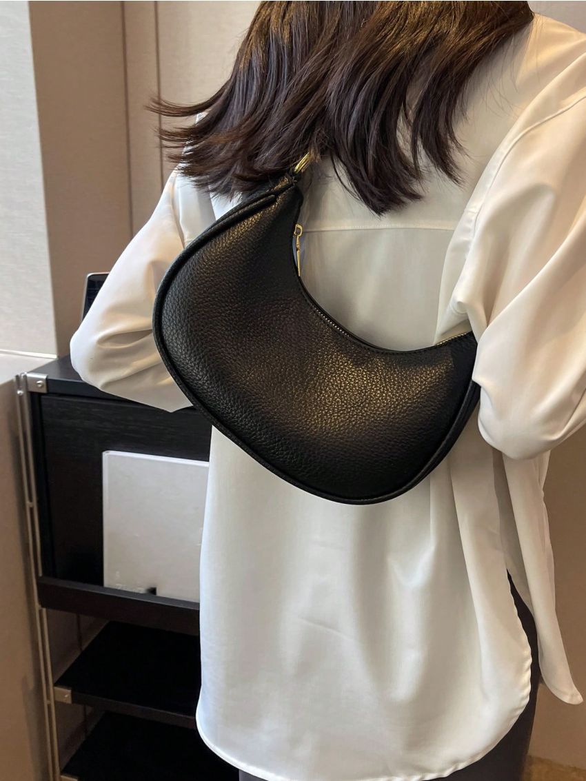 PU Hobo Bag Litchi Embossed Adjustable Strap