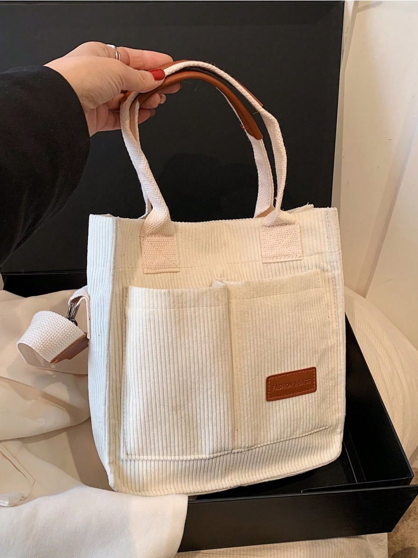 Letter Patch Detail Square Bag Polyester Pocket Front