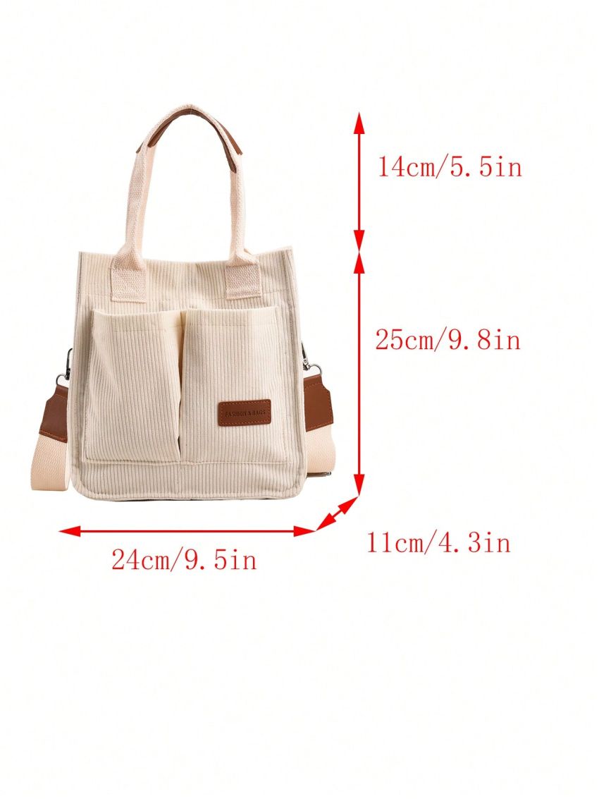 Letter Patch Detail Square Bag Polyester Pocket Front