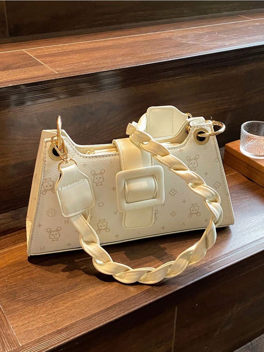 Rabbit Pattern Baguette Bag Buckle Decor PU