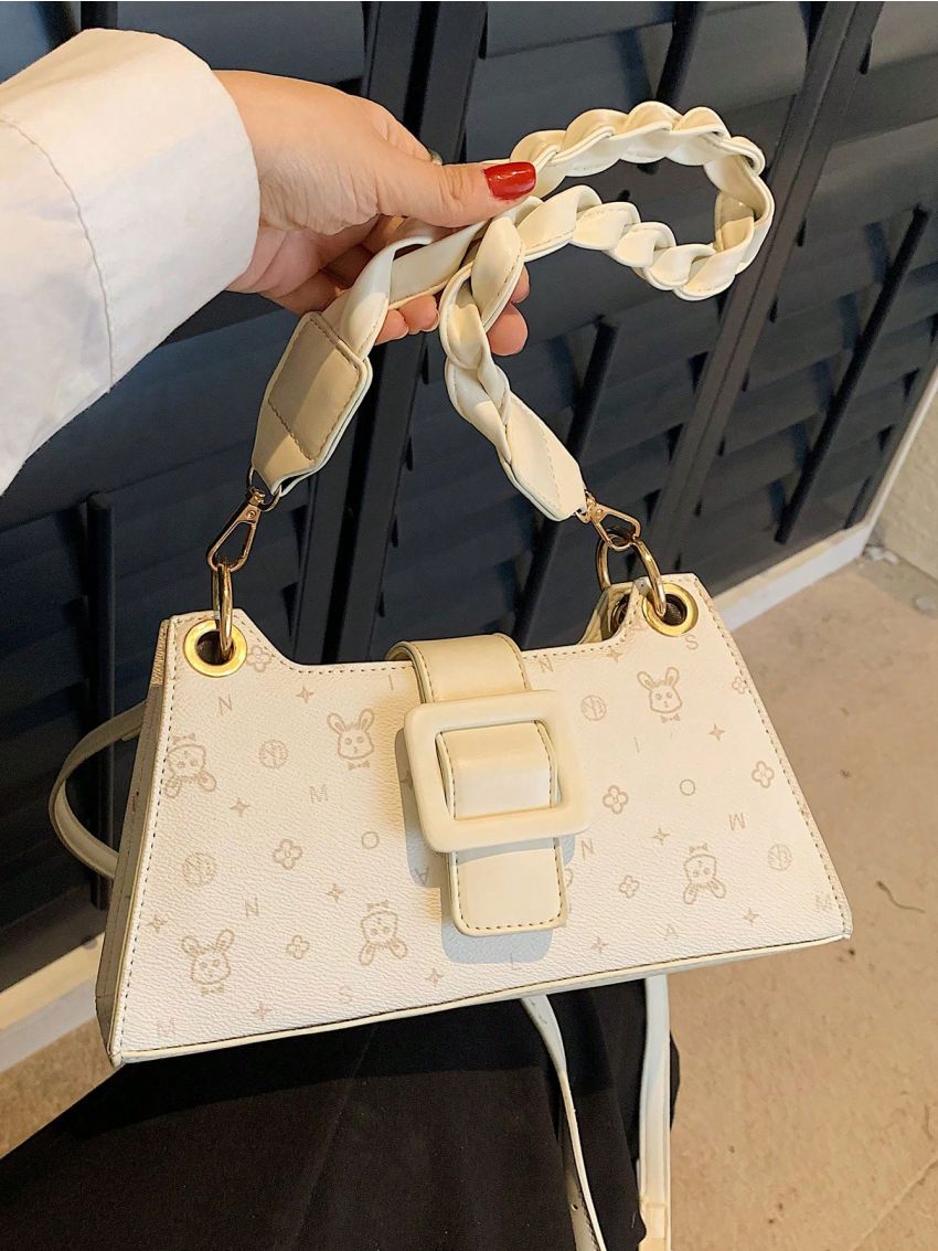 Rabbit Pattern Baguette Bag Buckle Decor PU