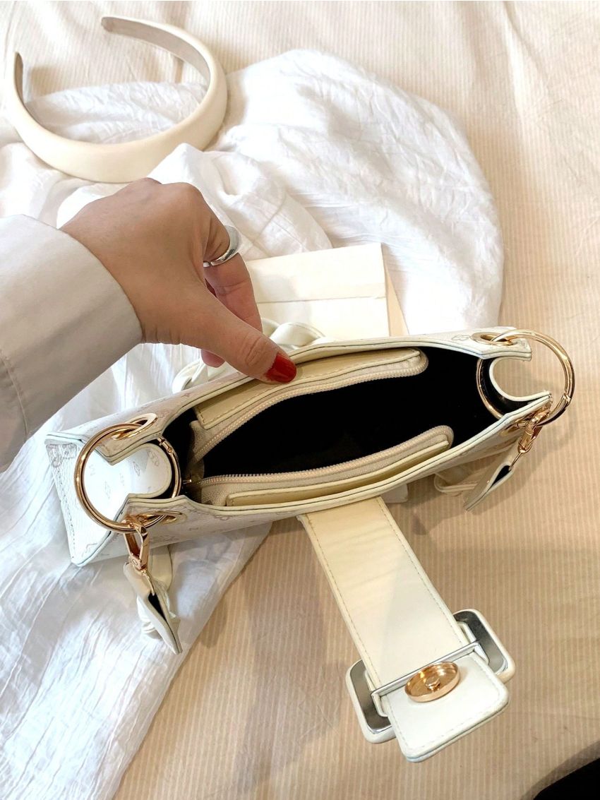 Rabbit Pattern Baguette Bag Buckle Decor PU