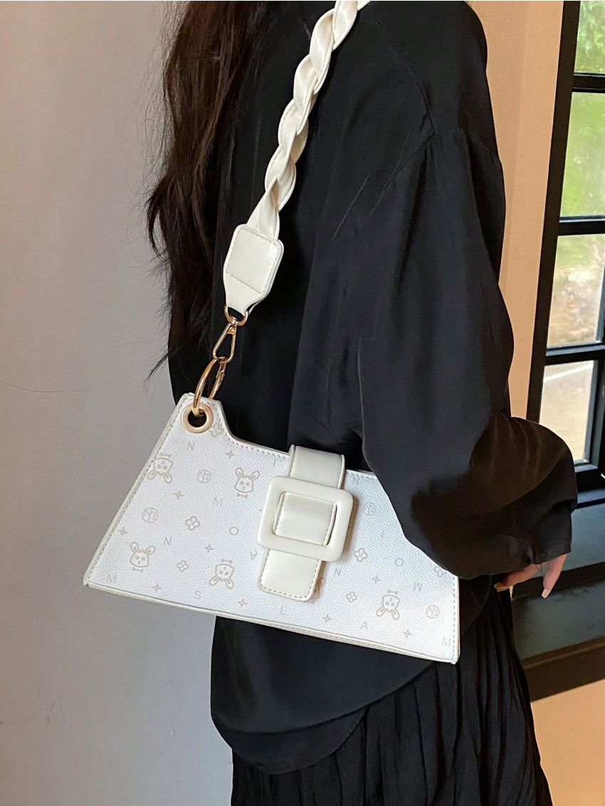 Rabbit Pattern Baguette Bag Buckle Decor PU