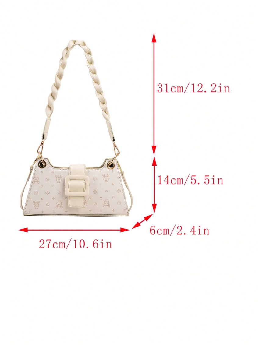 Rabbit Pattern Baguette Bag Buckle Decor PU