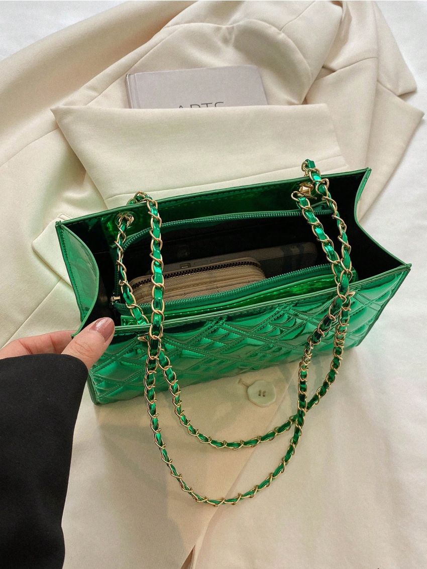 Quilted Square Bag Metallic PU Funky