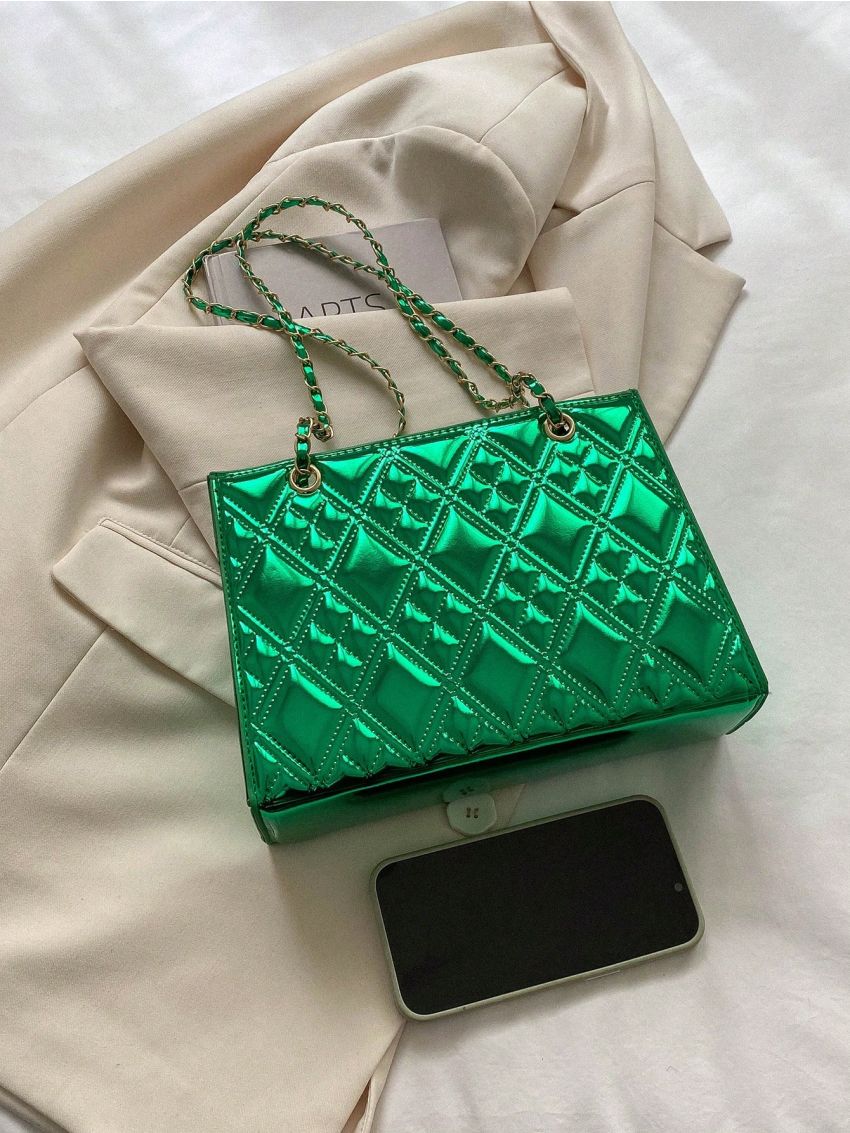Quilted Square Bag Metallic PU Funky