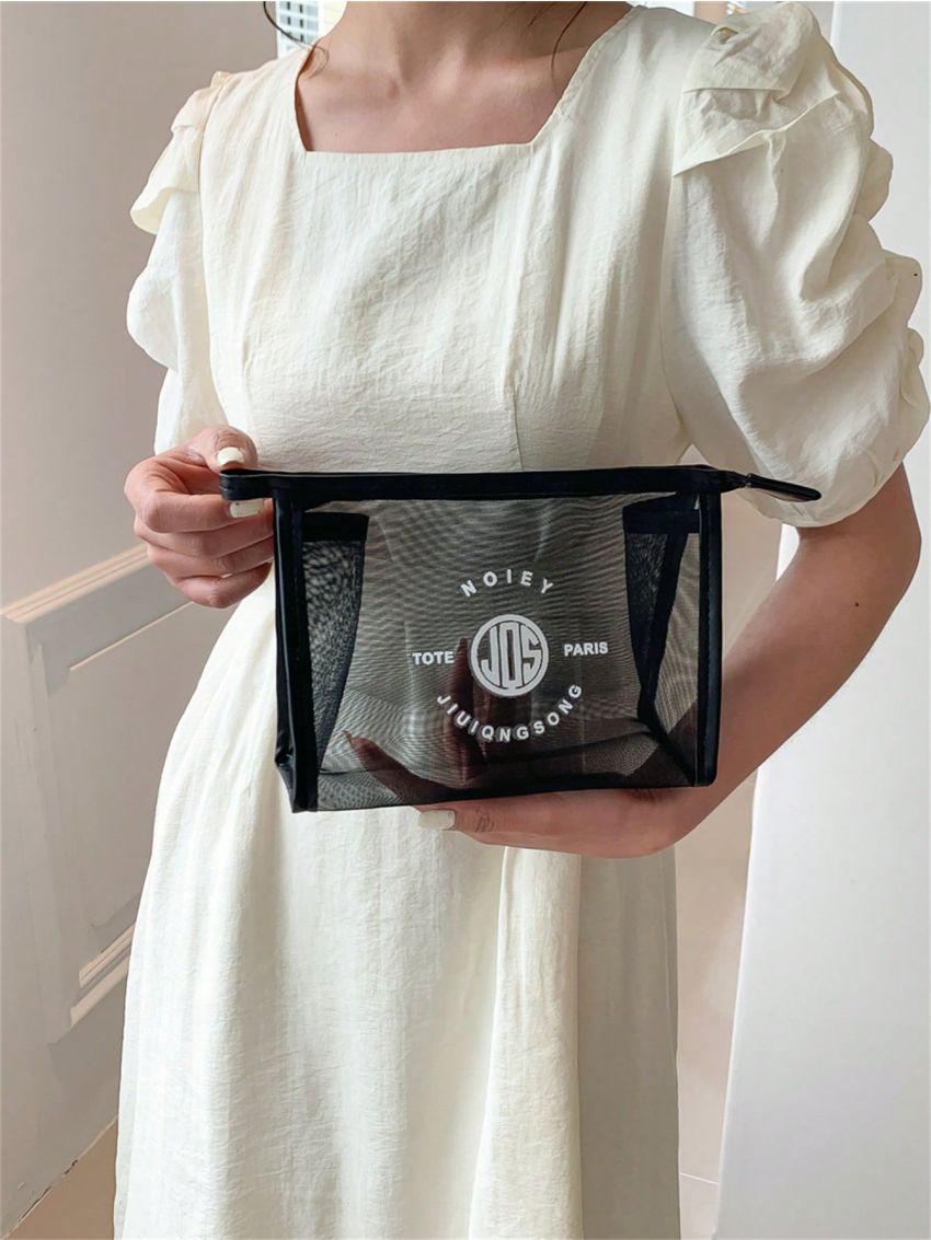 Small Square Bag Letter Graphic Mesh Design