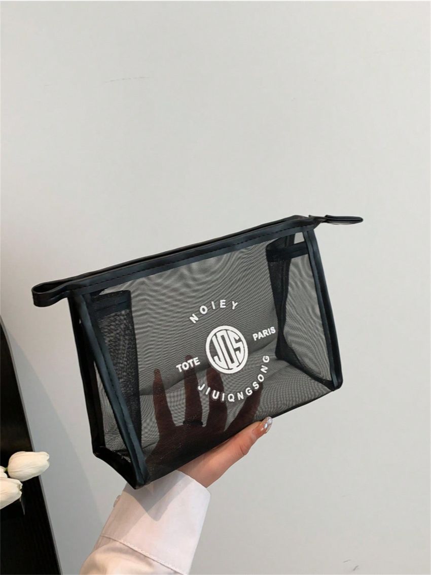 Small Square Bag Letter Graphic Mesh Design