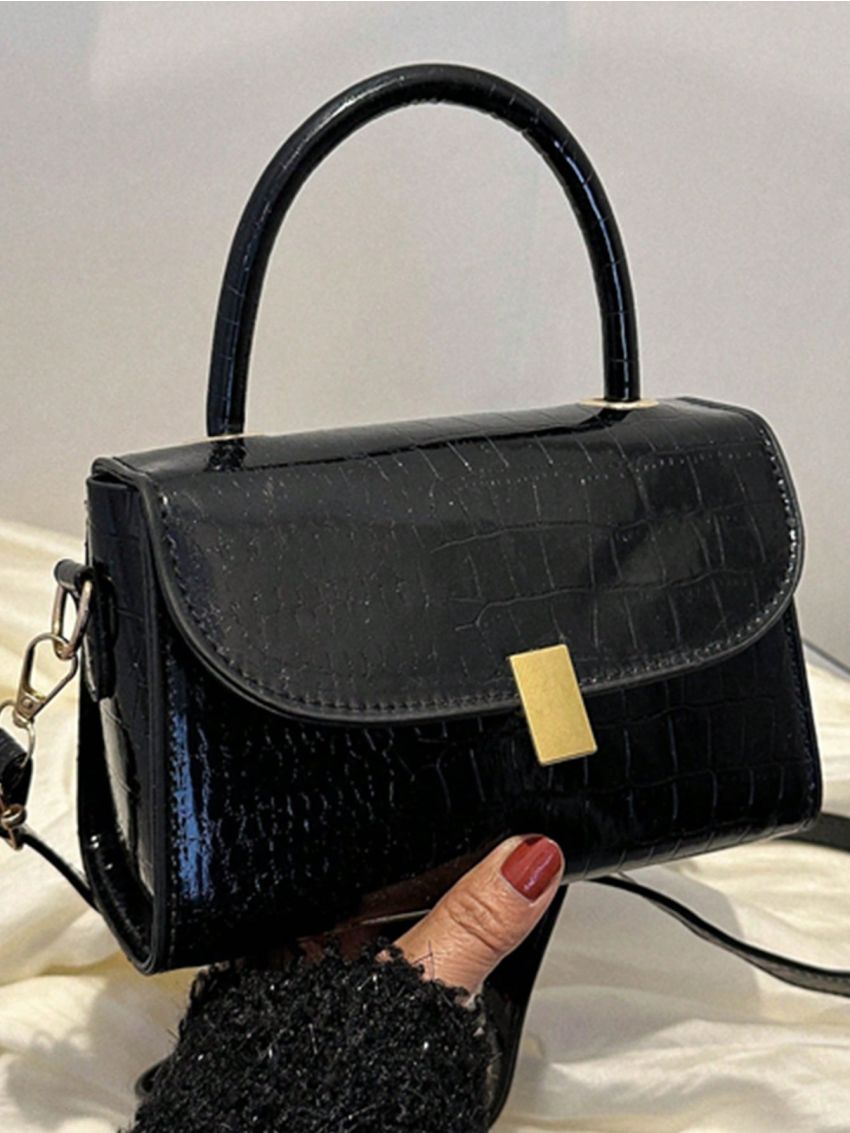 Mini Square Bag Crocodile Embossed Top Handle Flap