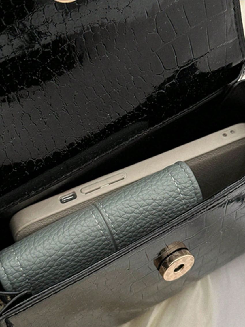 Mini Square Bag Crocodile Embossed Top Handle Flap