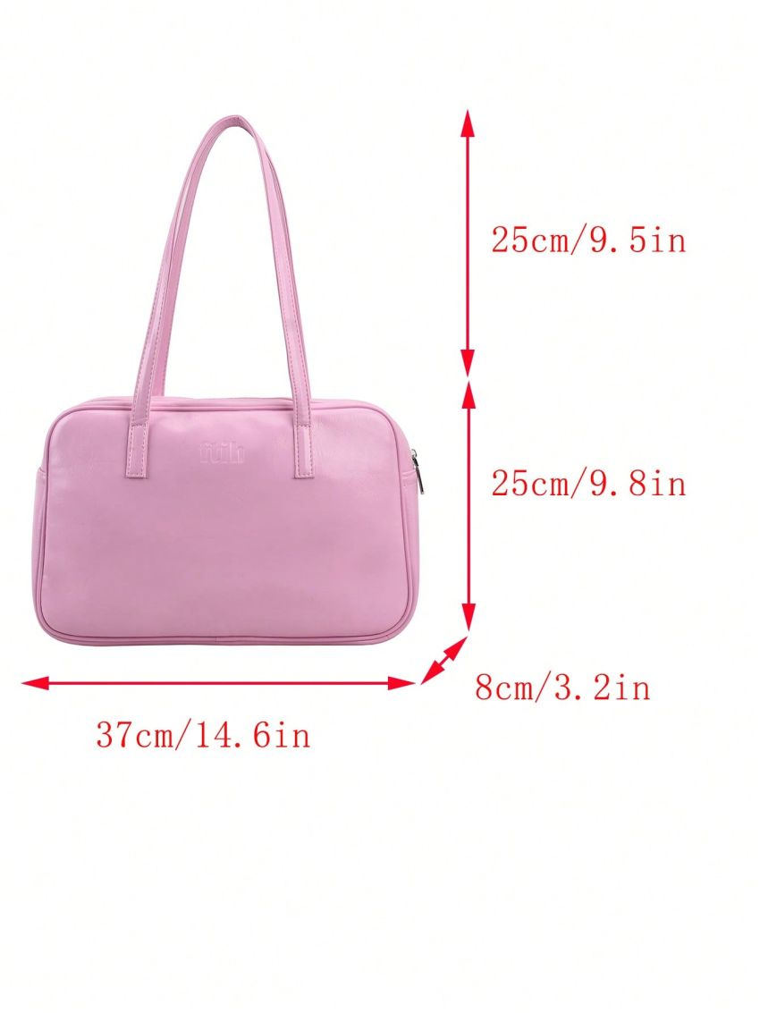 Minimalist Shoulder Tote Bag Letter Embossed Pink