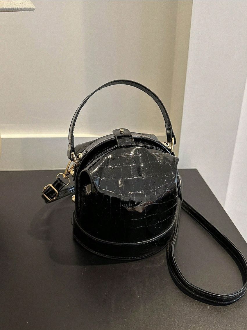 Mini Bucket Bag Crocodile Embossed Black
