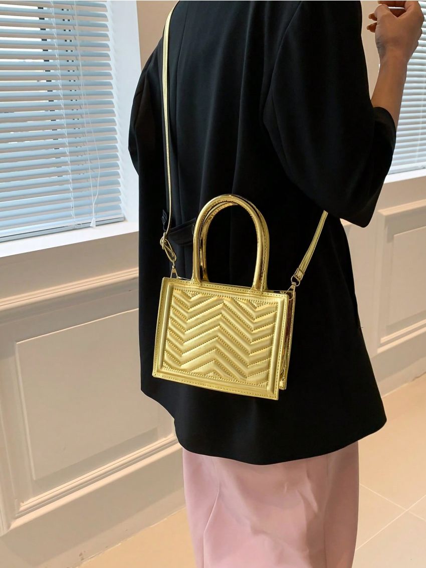 Mini Square Bag Chevron Pattern Double Handle
