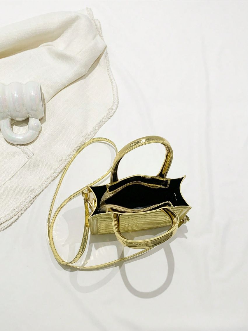 Mini Square Bag Chevron Pattern Double Handle