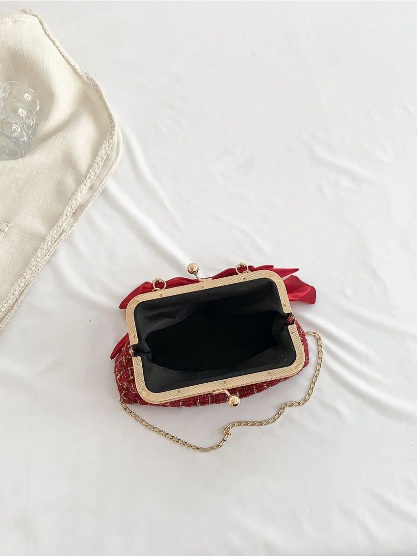 Plaid Pattern Novelty Bag Bow Decor Top Handle